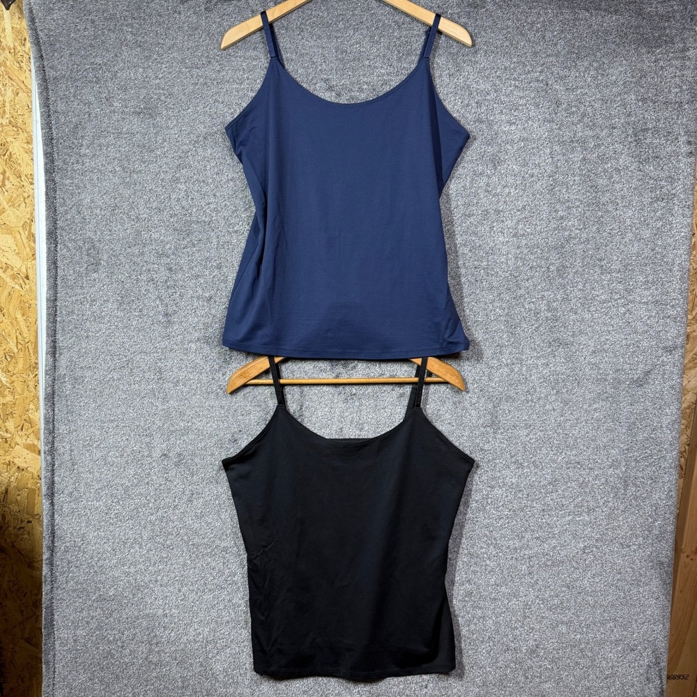 Coldwater Creek Womens Camisole Set 2pk Black Navy Blue Size L 14 Stretch Tank